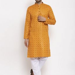 KRAFT INDIA Men Mustard & Brown Ethnic Motifs Printed Regular Kurta With Pyjamas-picture-48