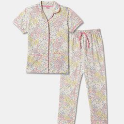 R&B Girls Floral Printed Lapel Collar Pure Cotton Night Suits-picture-24