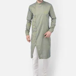 TABARD Men Blue Angrakha Pure Cotton Kurta with Churidar-image-74
