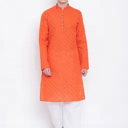 SG LEMAN Men Orange Striped Pleated Pure Cotton Kurta with Pyjamas-picture-54