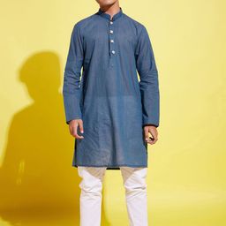 VASTRAMAY Boys Blue Striped Pure Cotton Kurta with Trouser-picture-18