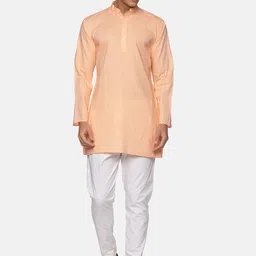 Sethukrishna Men Orange Pure Cotton Kurta with Pyjamas-picture-17