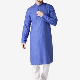TABARD Men Blue Checked Pure Cotton Kurta with Churidar-image-82