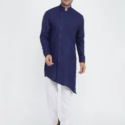 ROYAL KURTA Men Navy Blue Pure Cotton Kurta with Trousers-picture-10