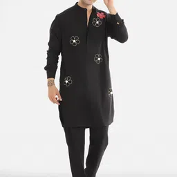 Komal Kothari Floral Embroidered Beads Detail Sequined Pure Cotton Kurta with Pyjamas-picture-15