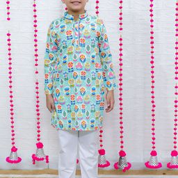 M'andy Boys Floral Printed Regular Pure Cotton Kurta with Pyjamas-58