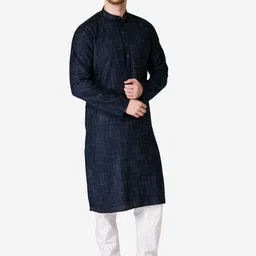 TABARD Men Blue Regular Pure Cotton Checks Kurta with Pyjamas-picture-51