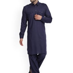 Enciger Shirt Collar Pure Cotton Pathani Kurta with Pyjama-picture-18