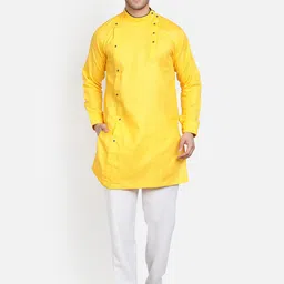 Armaan Ethnic Men Yellow Angrakha Pure Cotton Kurta with Pyjamas-picture-58