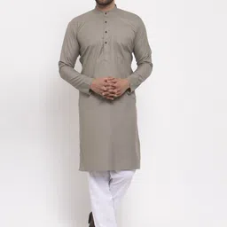 Jompers Men Grey Pure Cotton Kurta with Pyjamas-picture-11