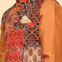 KISAH Boys Mandarin Collar Regular Kurta with Pyjamas & Nehru Jacket image 2