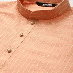 MANQ Men Peach-Coloured Embroidered Regular Kurta with Pyjamas image 3