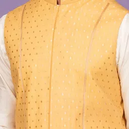 KISAH Men Yellow & Cream-Colored Kurta and Pyjamas With Nehru Jacket image 2