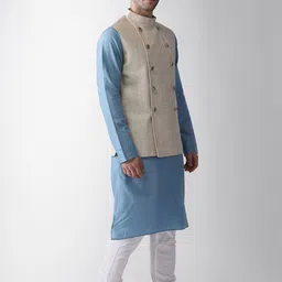 KISAH Men Cream-Coloured Regular Kurta with Pyjamas image 4