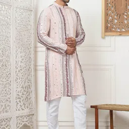 Anouk Men Embroidered Regular Mirror Work Kurta with Pyjamas image 4