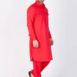 VASTRAMAY Men Red Kurta with Pyjamas image 3