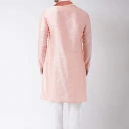SG LEMAN Men Peach-Coloured Raw Silk Kurta with Pyjamas image 2
