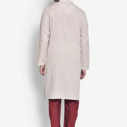 KISAH Men Off White & Maroon Kurta with Pyjamas image 5