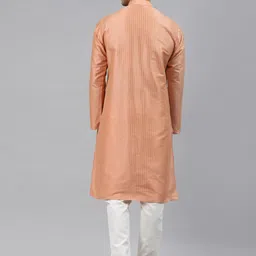 MANQ Men Peach-Coloured Embroidered Regular Kurta with Pyjamas image 5