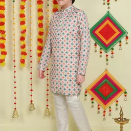 BAESD Boys Geometric Printed Sequinned Kurta with Pyjamas image 2