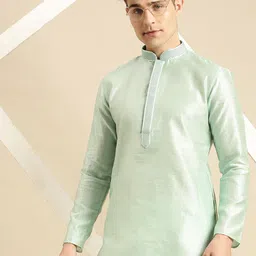 Sanwara Men Green Self Design Art Silk Kurta Set-picture-10