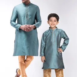 VASTRAMAY Boys Blue & Beige Silk Blend Kurta with Pyjamas-48