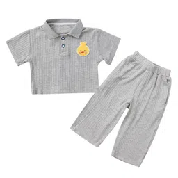 StyleCast Infant Girls Grey Ribbed Pure Cotton T-shirt with Pyjamas-picture-43