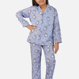 Sand Dune Girls Graphic Printed Lapel Collar Night suit-image-46