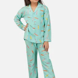 Sand Dune Girls Graphic Printed Lapel Shirt With Pyjamas-image-53