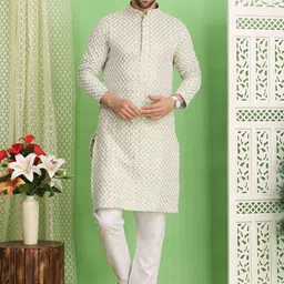 Larwa Men Ethnic Motifs Embroidered Regular Pure Cotton Kurta with Pyjamas-picture-8