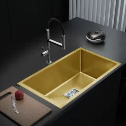 PREMIUM 304 GRADE 24" X 18" X 10" HANDMADE KITCHEN SINK GOLD SINGLE BOWL MATT FINISH Stainless Steel _A78 Vessel Sink-image-25