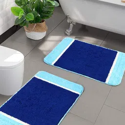 Saral Home Blue & White Soft Microfiber Anti-Skid Bathmat-2