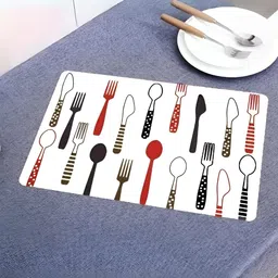 YELONA White & Red 4PCs Printed Rectangle Table Placemat-15