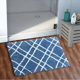 AEROHAVEN Blue & White Checked Anti-Skid Stain Resistant Microfiber Bath Mat-image-10