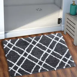 AEROHAVEN Grey & White Checked 1850 GSM Microfiber Anti-Skid Bath Rug-10