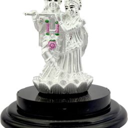 999 Pure Silver Standing Radha Krishna/Kanha Together with Acrylic Base Ido; Decorative Showpiece-12 cm-10