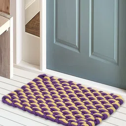 Kuber Industries Pack of 2 Purple & Yellow Striped Anti-Skid Cotton Doormats-43