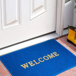 Kuber Industries Set Of 2 Blue Welcome Printed Rubber Anti Skid Door Mats-60