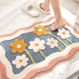 ROSEATE White & Yellow Printed 2000 GSM Anti Skid Bath Rug-image-49