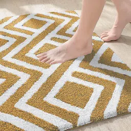 ROSEATE Beige & White Floral Microfiber 2000 GSM Anti-Skid Bath Rug-14