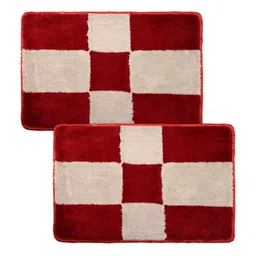 Kuber Industries Red & Beige 2 Pcs Checked Anti-Skid Doormats-16