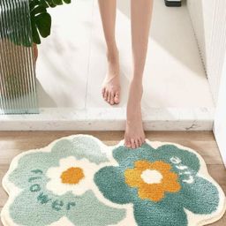 ROSEATE Cream & Green Floral Microfiber 2000 GSM Anti-Skid Bath Rug-image-24
