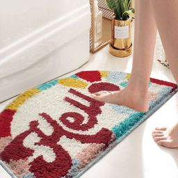 ROSEATE Red & White Printed Microfiber Bath Rugs-29