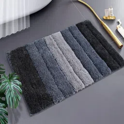 LUXEHOME INTERNATIONAL Grey Striped 1700 GSM Anti Skid Bath Rug-36