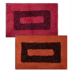 Kuber Industries 2 Pieces Red & Orange-Colored Printed Reversible Cotton Door Mats-15