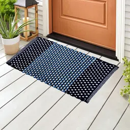 WEAVERS VILLA Blue & Black Self-Design Cotton Doormat-image-43