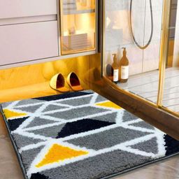 ROSEATE Grey & Yellow Mosaic Pattern Microfiber 2000 GSM Anti-Skid Bath Rug-picture-30