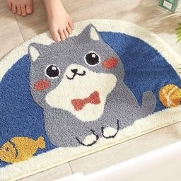 ROSEATE Grey & White 2000 GSM Anti Skid Bath Rug-image-5