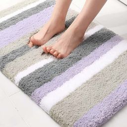 Bajo's White & Purple Striped Pattern Anti-Skid Quick-Dry Soft Doormat-48