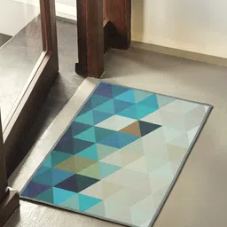 Soumya Turquoise Blue Printed Anti-Skid Doormats-43